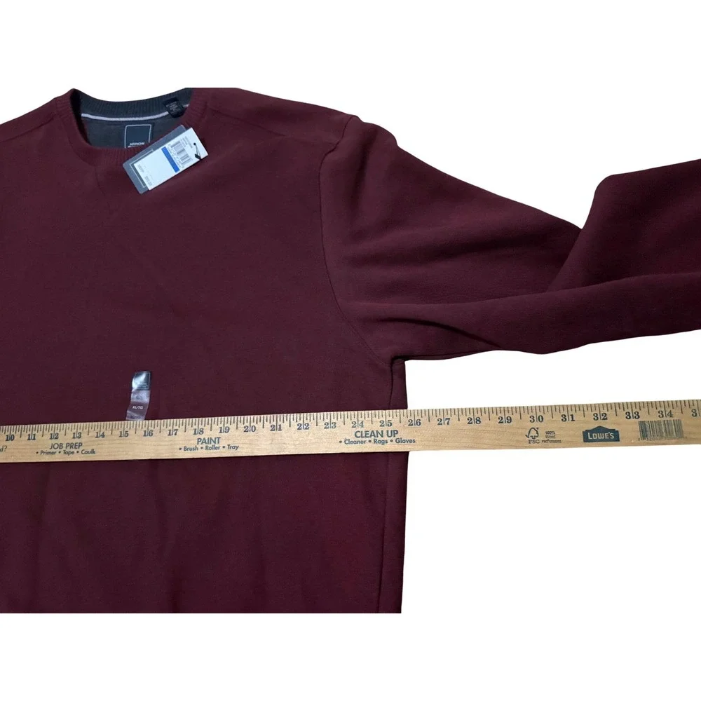 Arrow Men's Long Sleeve Dark‎ Burgundy Crewneck Pullover Sweatshirt Size XL